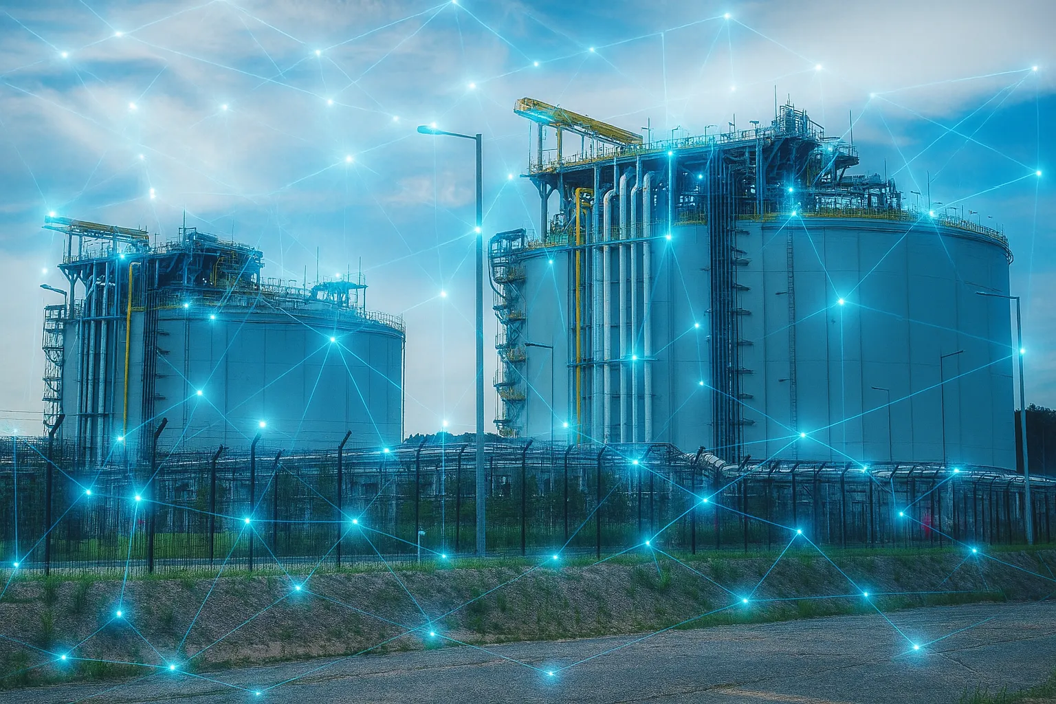 Oil refinery at dusk